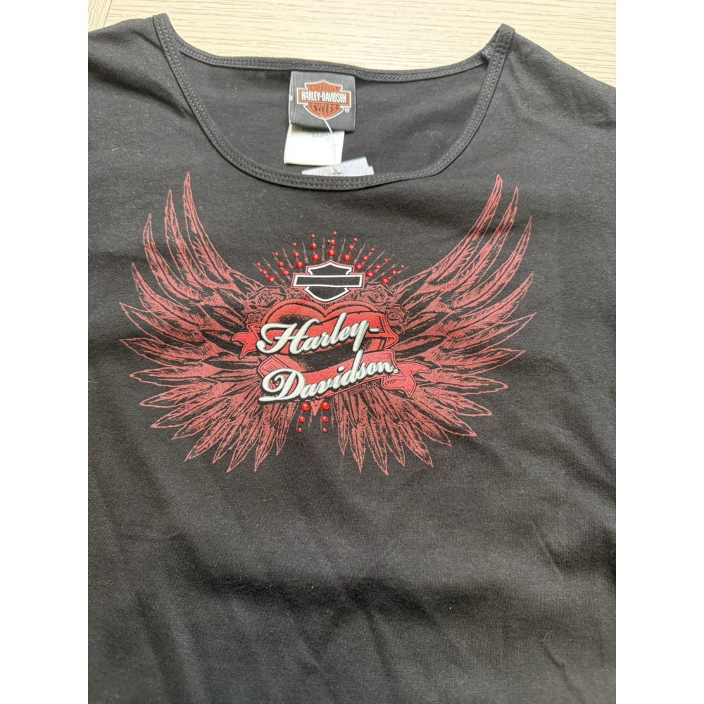 Harley Davidson Women Crew Neck Short Sleeve M T Shirt Ruched Sides NWT Beaded